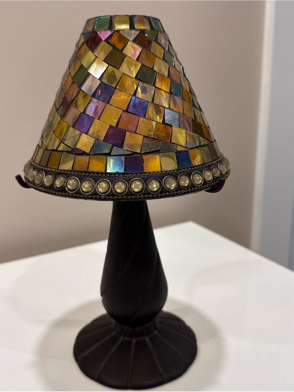 Vintage Partylite Global Fusion Mosaic Tile Stained Glass Candle Lamp 11” High